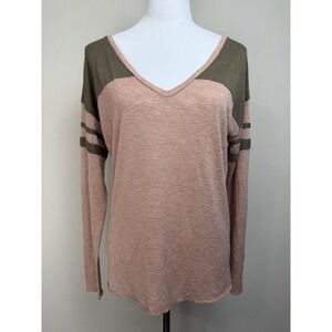 Y2K BKE Buckle Women's Pullover Top V-Neck Sz M Burnout Long Sleeve T-Shirt